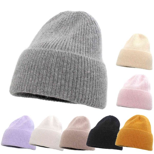 

hat female winter version autumn and rabbit hair knitted student warm versatile ear protection wool wardrobe accessories, Blue;gray