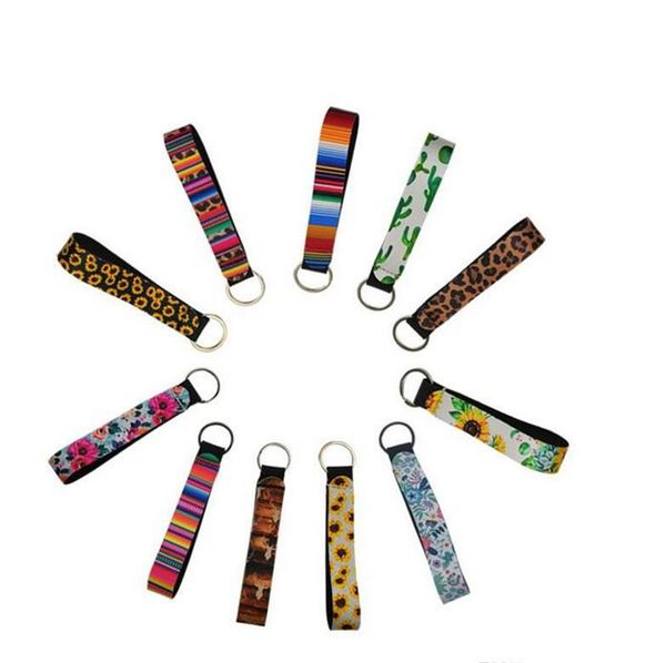 

factory keychain neoprene badminton bag wristlet fobs chain holder colourful printed wrist belt sunflower strap leopard lanyard key ring ke