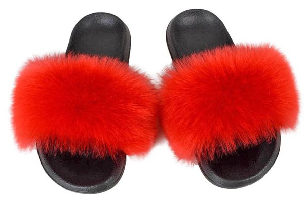 

slippers womens faux fur flat slide sandals fluffy open toe slipper soft cozy, Black