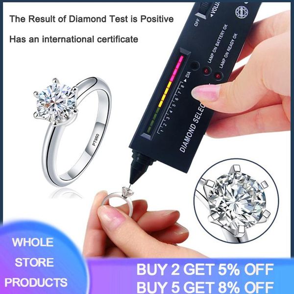 

cluster rings yanhui with certificate luxury solitaire moissanite ring wedding band solid pt950 white gold diamond test passed positive, Golden;silver
