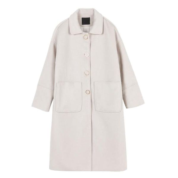 

women's wool & blends thicken explosive coat mid-length windbreaker woolen female autumn and winter small all-match, Black