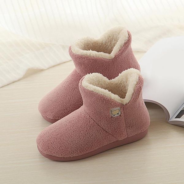 

boots women winter plus size plush slip on flock keep warm 2021 flat shoes female ankle, Black