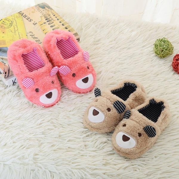 

slipper cotton slippers kid' winter home house shoes plush bear wrapped roots warm 1-5y, Black;grey