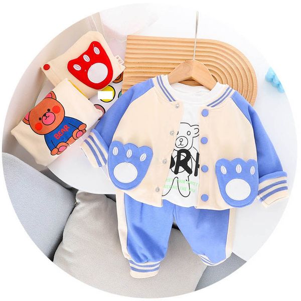 

baby clothing sets boys suits kids clothes spring autumn cotton long sleeve coat t-shirts pants casual 3pcs/set b7796, White