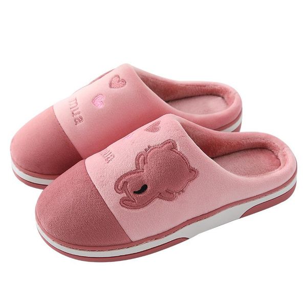 

slippers 2021 home indoor winter warm shoes soft plush floor cotton women men non slip comfy for couple, Black