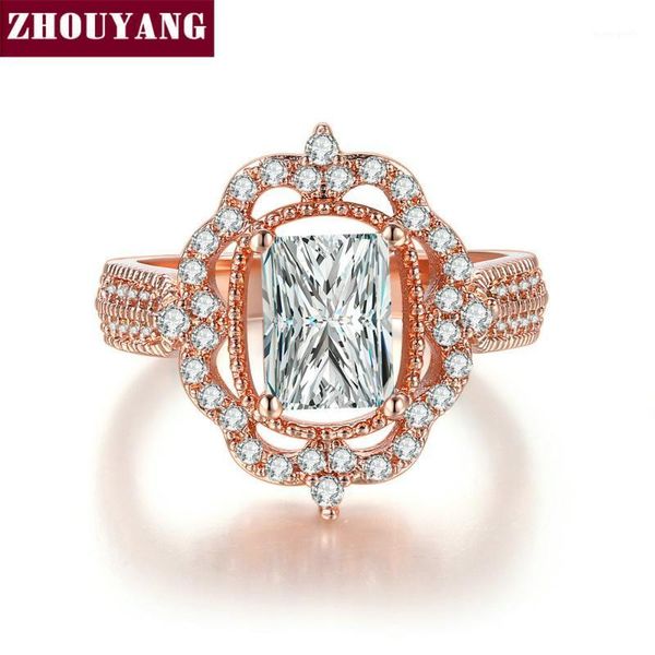 

wedding rings zhouyang ring for women luxurious princess style hollowed out cubic zirconia rose gold color gift fashion jewelry yg0681, Slivery;golden