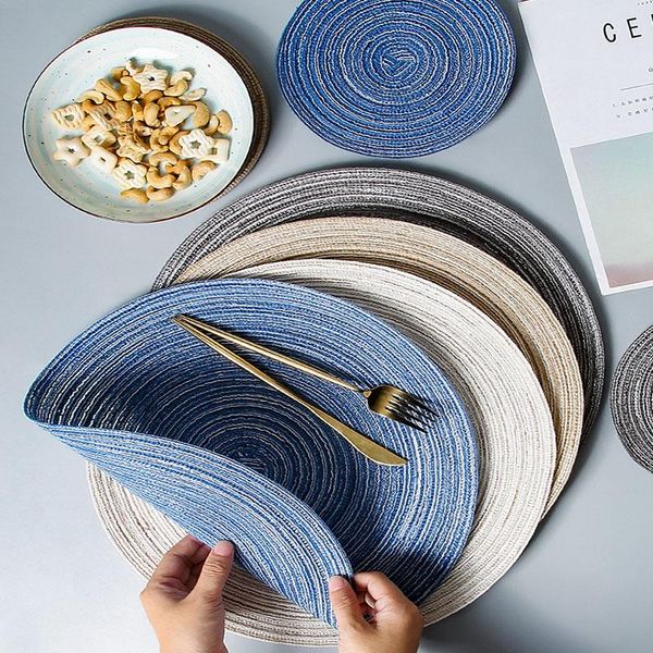 

mats & pads 18/30/36cm/placemat table mat heat pad solid circle design placemat linen non-slip kitchen accessories 1-4pc