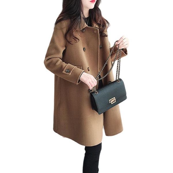 

women's wool & blends ins 2021 autumn and winter mid-length woolen coat, Black