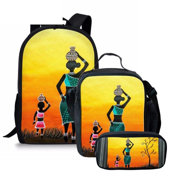 

school bags 3pcs/set backpack fashion african black women 3d print for teen girls kids schoolbags student book bag 2021