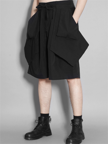 

men's shorts summer solid color irregular asymmetrical design loose false two layer three-dimensional cutting splicing casual, White;black