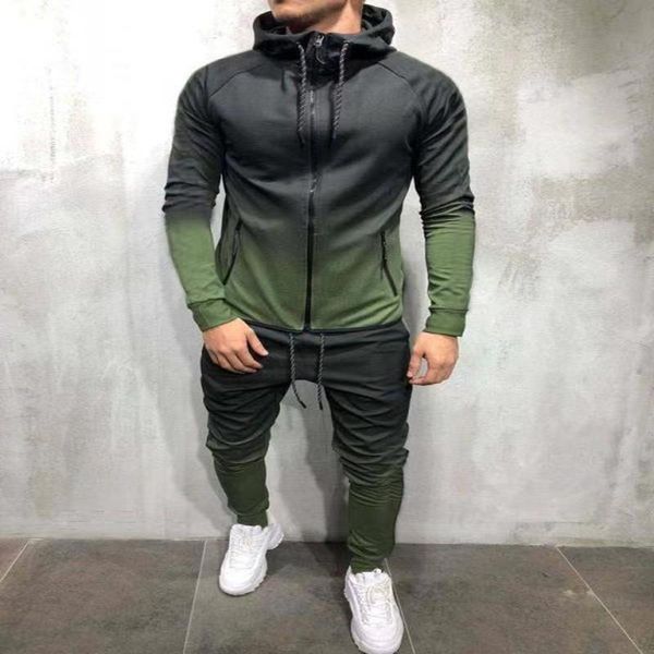 

men's tracksuits gradient sportswear two-piece casual hooded training -4xl, Gray