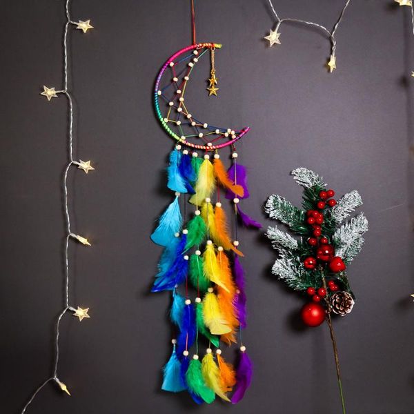 

decorative objects & figurines dream catcher braided wind chimes art handmade moon color nordic feather hanging car pendant