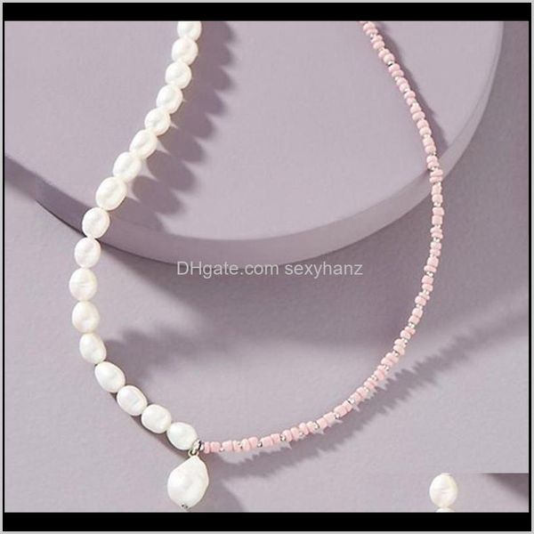 

necklaces & pendants drop delivery 2021 women trendy charm pearl pendant necklace pink rice bead stitching bohemian jewelry accessories hall, Silver