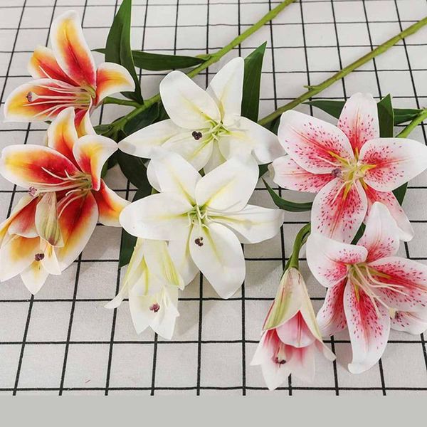 

bunch of 3 artificial fake flower lily simulation plastic plant wedding home decoration decorative flowers & wreaths