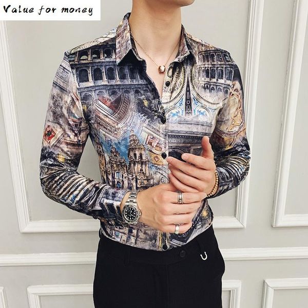 

boutique flannel shirts mens printed clothes club outfits velvet long sleeve european 2021 winter warm men dress shirt, White;black