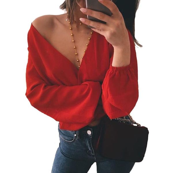 

women's blouses & shirts weweya v neck blouse backless bow short chiffon women long sleeve spring white red black blusa