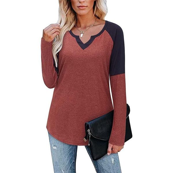 

women's t-shirt 2021 vintage patchwork casual women autumn long sleeve v-neck street wear tshirt lady elegant temperament tees, White
