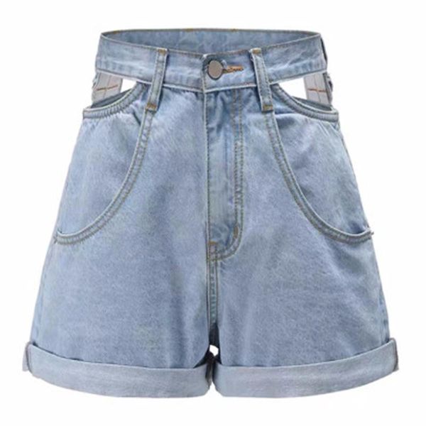 

women's shorts high waist denim women jeans hollow out korean waisted wide leg female 2021 summer streetwear bottoms girls, White;black