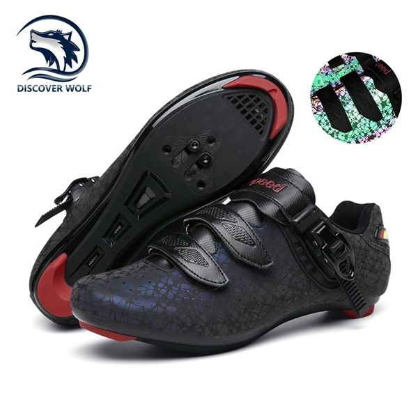 

cycling footwear luminous racing road bike shoes self-locking mtb bicycle sneakers men breathable professional mountain sports, Black