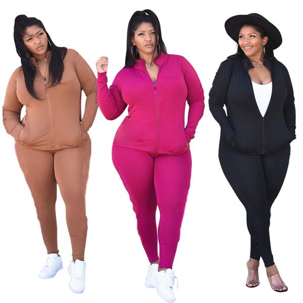 Neue 3XL 4XL 5XL Frauen Plus Size Trainingsanzüge Herbst Winter Kleidung Jogger Anzüge schwarze Outfits Langarm Sweatsuits Freizeitjacke + Hose Zweiteiliges Set Übergröße 6106