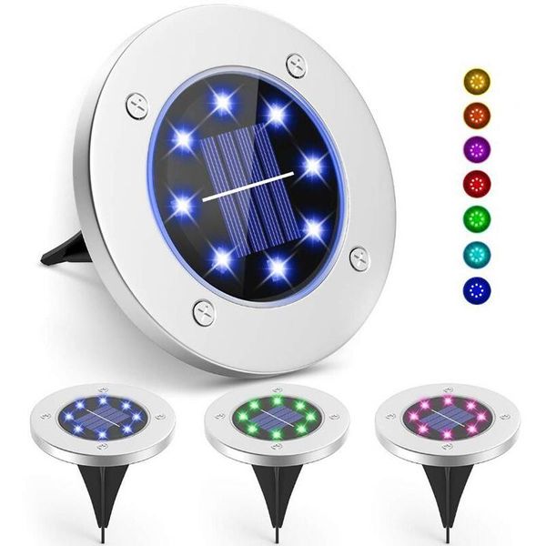 

stainless steel lawn and garden solar lights color changeable 8 led landscape lamp for ground pathway yard walkway decor lamps