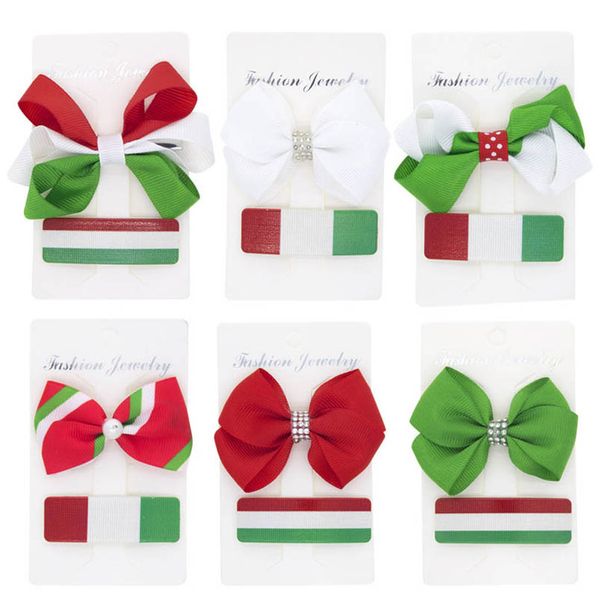 

girls hair accessories hairclips bb clip kids barrettes clips ribbon children christmas bow hairpin striped 2pcs/sets b7673, Slivery;white