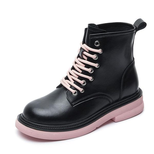 

boots women's leather autumn color bottom dr white lace candy 8 medium tube single, Black