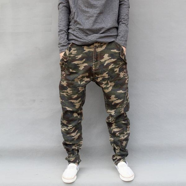 

unique design men's spring and autumn camouflage casual harem pants big crotch large plus size skinny trousers, Black