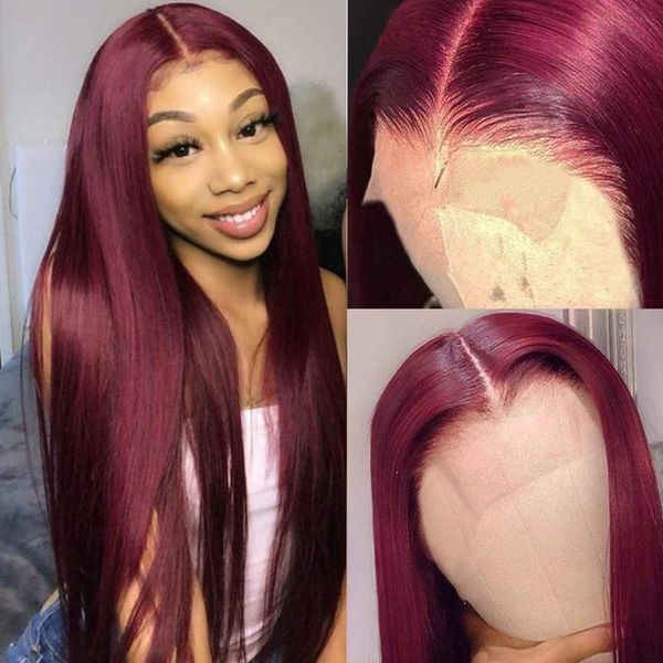 

synthetic wigs long straight wig for women wine red lace front cosplay heat resistant natural middle partial division, Black
