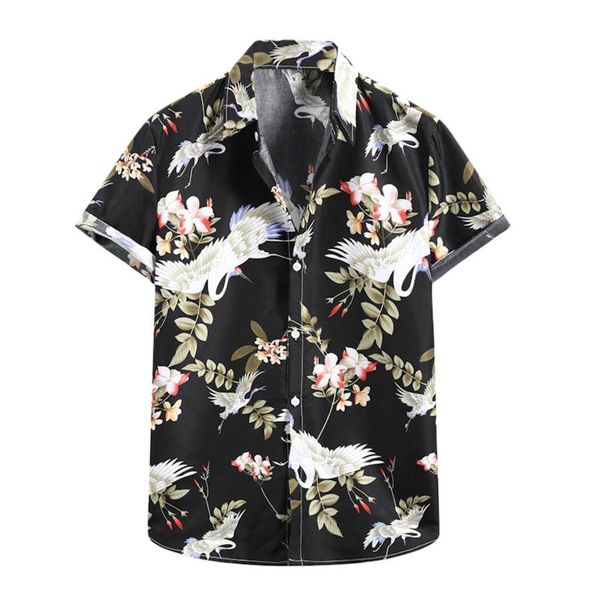 

men's casual shirts fashion men hawaiian shirt summer floral printed beach short sleeve camp blouse clothes plus size xxl, White;black