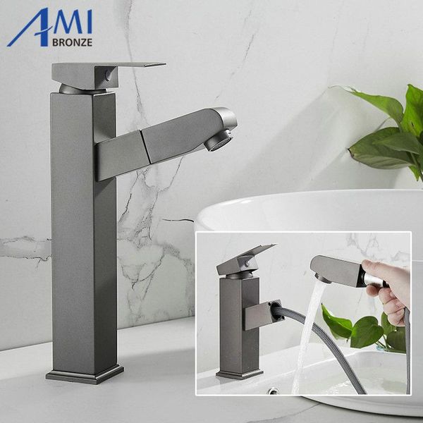 

bathroom sink faucets grey color pull out tap basin faucet cold mixer 304 stainless steel