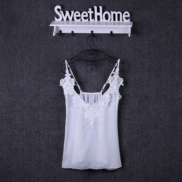 

women summer white v-neck sleeveless lace stitching chiffon blouse women's blouses & shirts