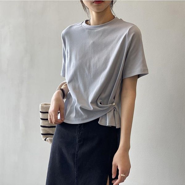

women's t-shirt fitaylor casual summer women o-neck short sleeve irregular t-shirts female loose solid color white black blue high wais