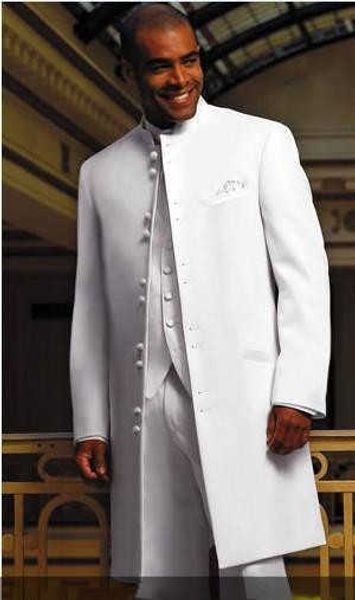 Traje de hombre Abrigo largo Blanco Novio Esmoquin Padrino de boda Blazer Hombre Trajes de negocios Trajes de fiesta (chaqueta + pantalones + chaleco + corbata) terno masculino X0909