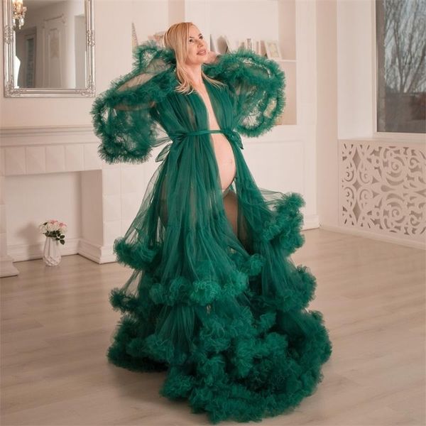 Abiti da ballo in tulle con scollo a V Abiti di maternità per servizi fotografici Abiti da sposa con volant a strati Abiti da gravidanza con fascia