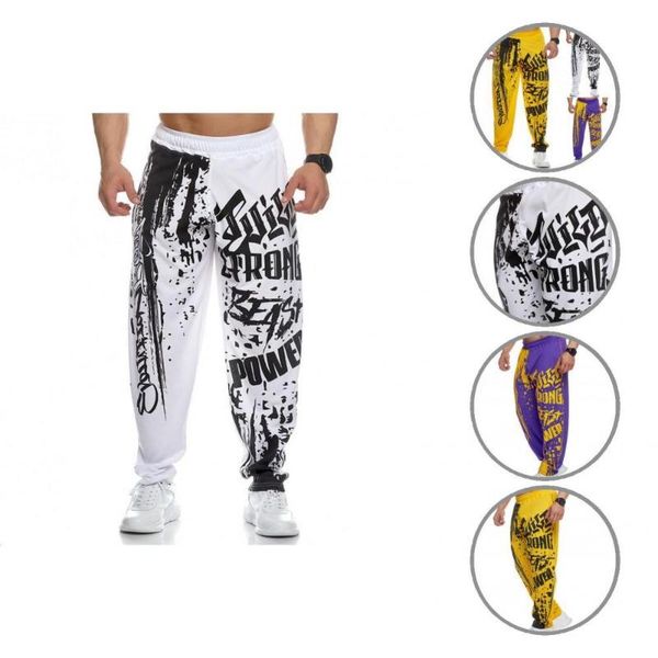 

men's pants print all match quick dry casual bodybuilding joggers for gym, Black