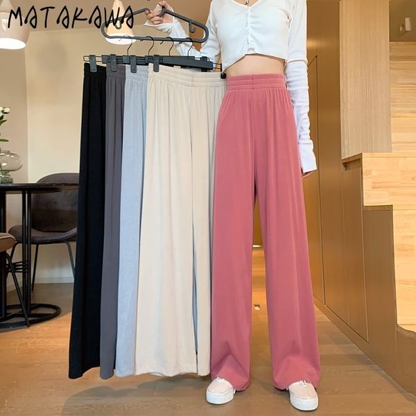 

matakawa knitted wide-leg pants women's high-waist women bottoms pants women loose casual trousers straight trousers 210513, Black;white