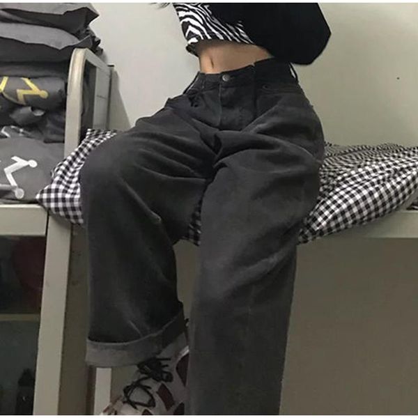 

women's jeans summer vintage adjustable high waist bf oversize wide leg trousers baggy all-match streetwear retro chic women, Blue
