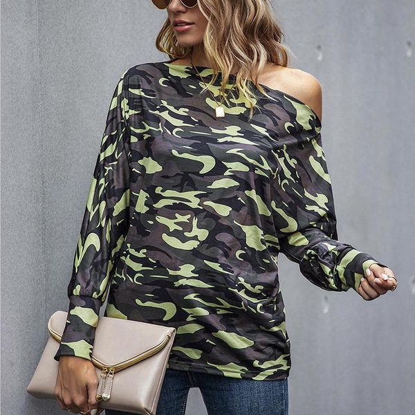 

women's t-shirt autumn t-shirts loose oversize off-shoulder 2021 streetwear camouflage casual shirts pullover clothing tees xl, White