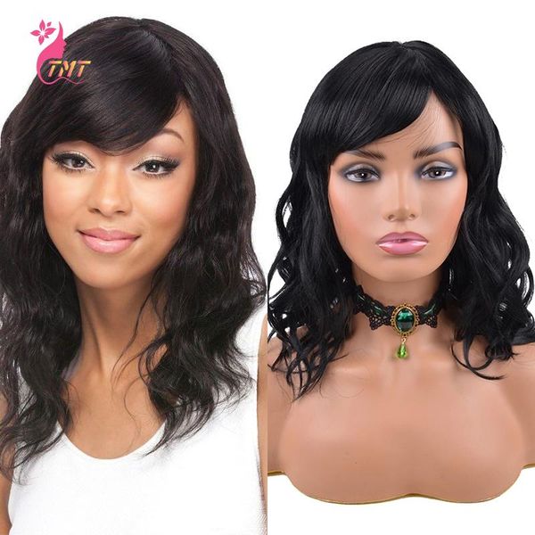 

synthetic wigs cyrly bob curly wig short end with bangs natural looking heat resistant fiber hair for women, Black
