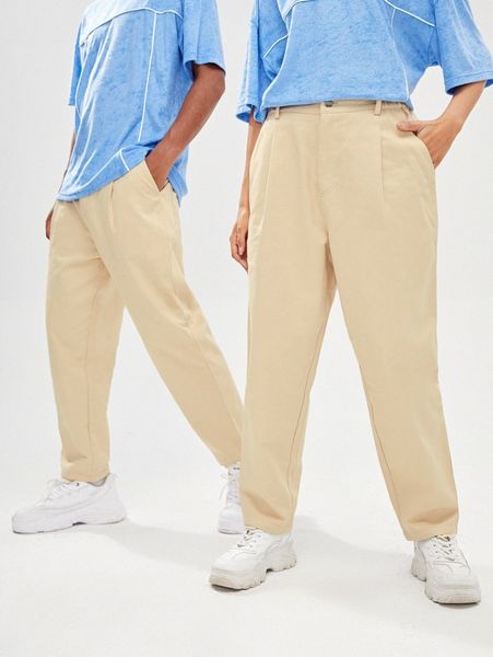 

1pc solid slant pocket carrot pants f0pz#, Black