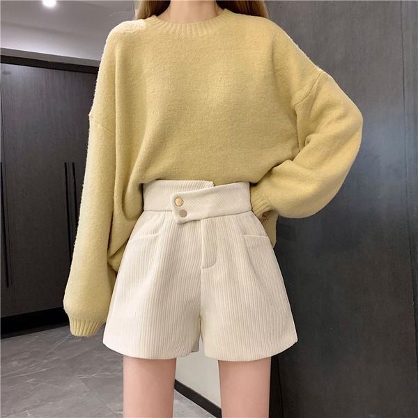

women's shorts winter autumn women casual loose high waist button korean style pleated donna pantaloni clothing ef50ws 56xt, White;black