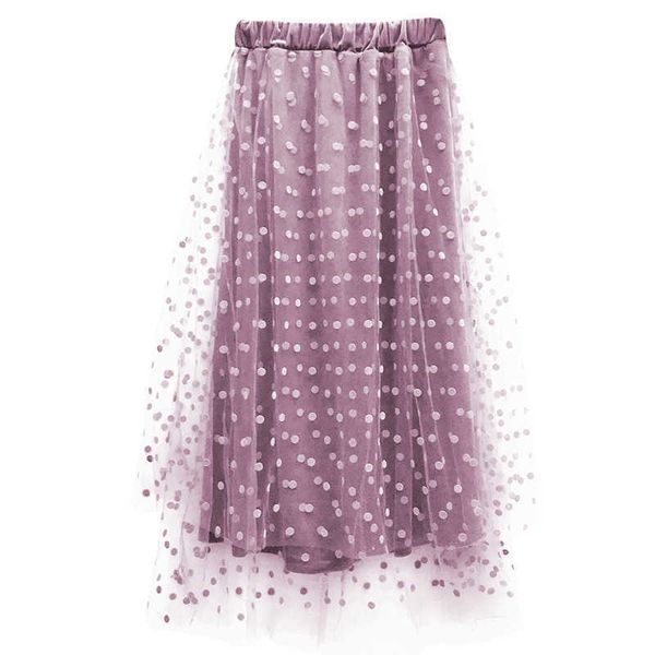 

perhaps u purple black dot a line mesh velvet midi skirt empire elastic waist summer casual summer s0139 210529