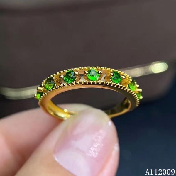 

cluster rings kjjeaxcmy fine jewelry 925 sterling silver inlaid natural diopside ring trendy female vintage support test, Golden;silver