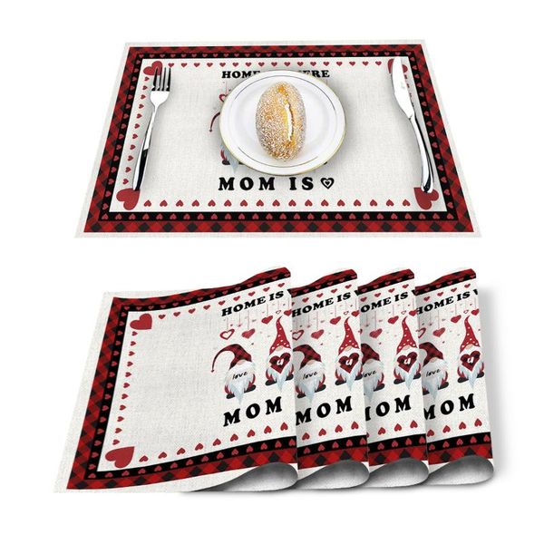 

table runner 4/6pcs mother's day gnome love you mom kitchen placemat set dining mats cotton linen pad bowl cup mat home decor