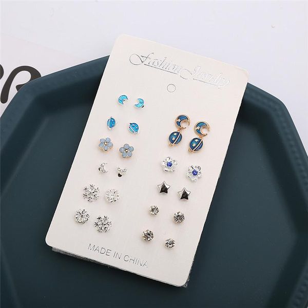

stud 1set vintage bohemia style rhinestone flower earrings cute mini shiny moon star for women jewelry gift, Golden;silver
