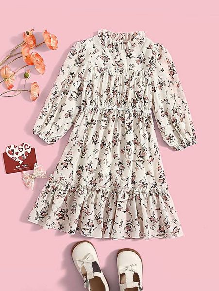 

toddler girls allover floral print frill trim dress she, Red;yellow