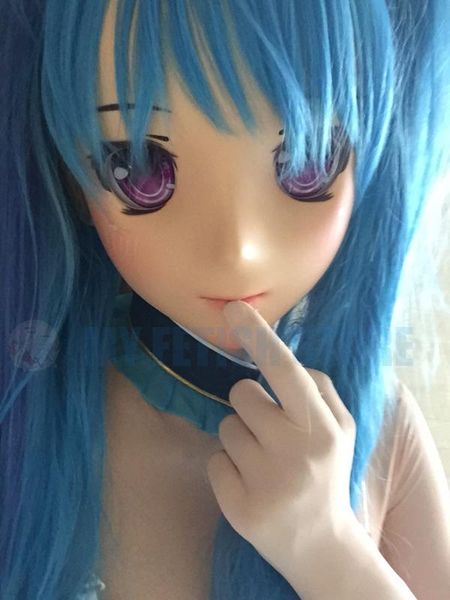 

party masks (jiang23)female sweet girl resin half head kigurumi crossdress cosplay japanese anime role lolita doll mask with eyes and wig
