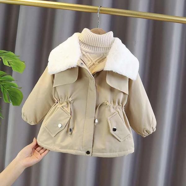 

jackets girls 2021 winter coat foreign style children's padded coats plus velvet clothes fur collar clothing, Blue;gray
