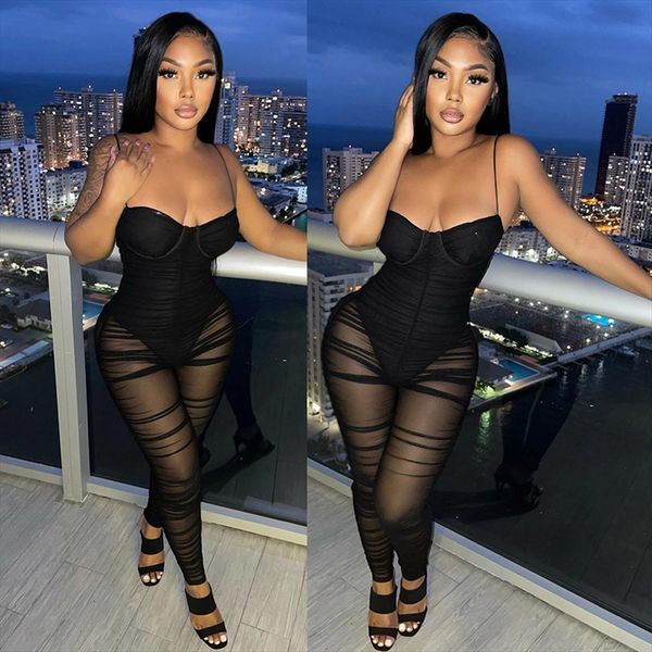 

sheer mesh strapless womens jumpsuits skinny black see through party, Black;white